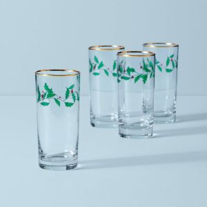 Holiday Holly Highball Glasses, Set of 4