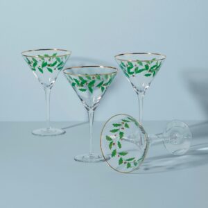 Holiday Holly Martini Glasses, Set of 4