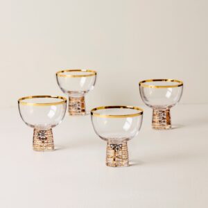 Gold Frost Coupe Glasses with Geometric Pattern, Set of 4