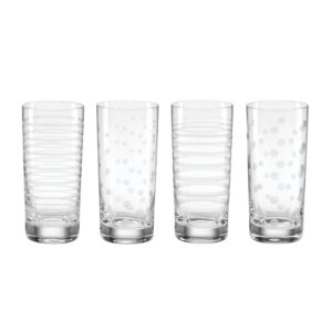 Etched Dot & Swirl Highball Glasses, Set of 4