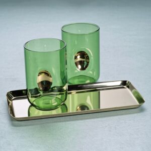 Cactus Green Gold Accent Glass Tumblers Set of 4