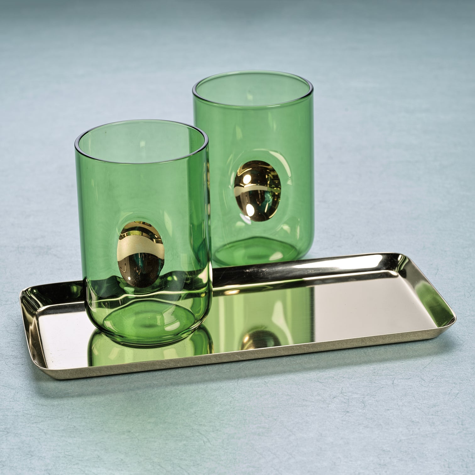 Cactus Green Gold Accent Glass Tumblers Set of 4