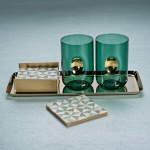 Emerald Teal Gold Accent Glass Tumblers Set of 4